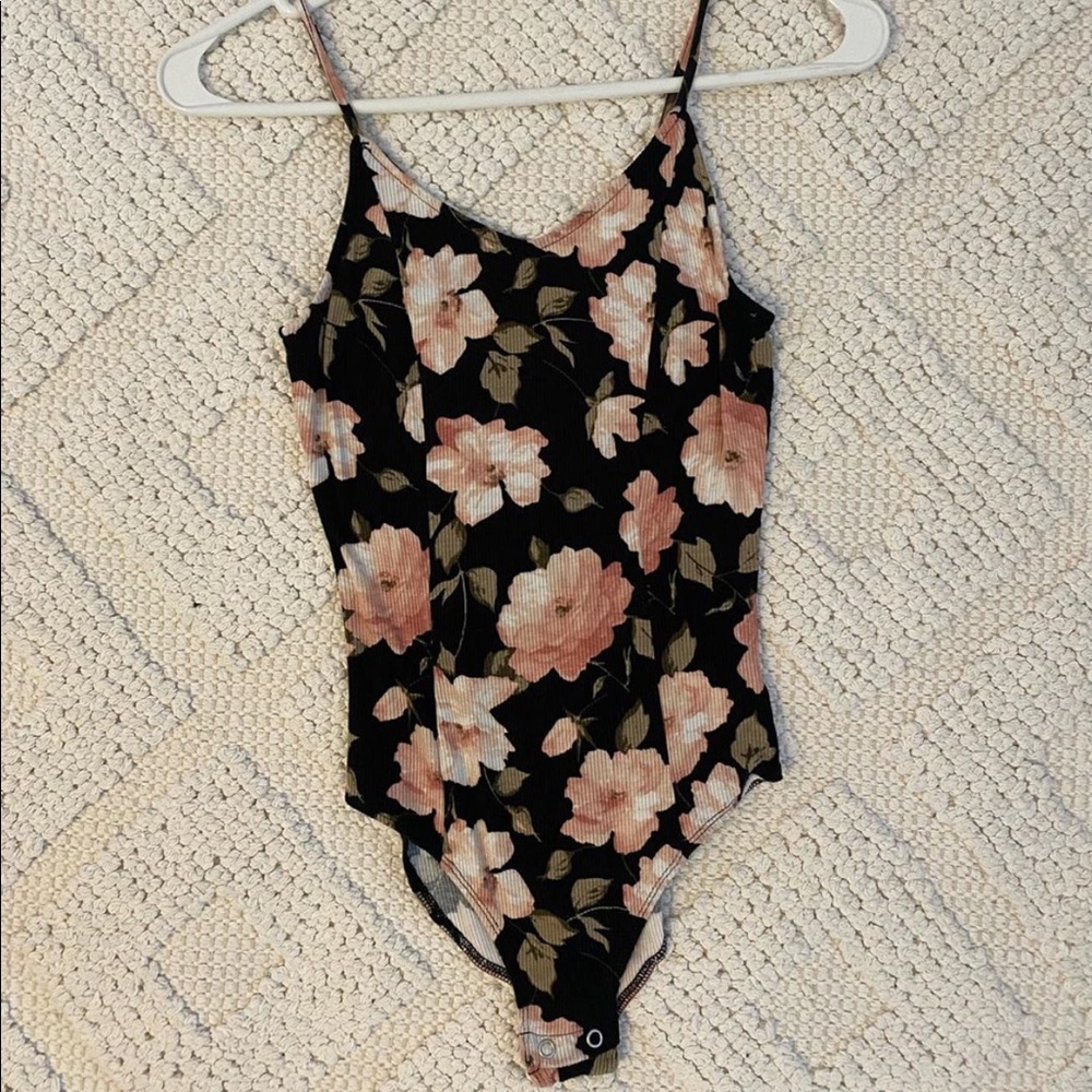 floral bodysuit with lace-up back